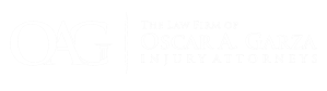 Logo for the law firm Oscar A. Garza Injury Attorneys. It features the initials "OAG" with a stylized column forming the "A," and the text "The Law Firm of Oscar A. Garza Injury Attorneys.